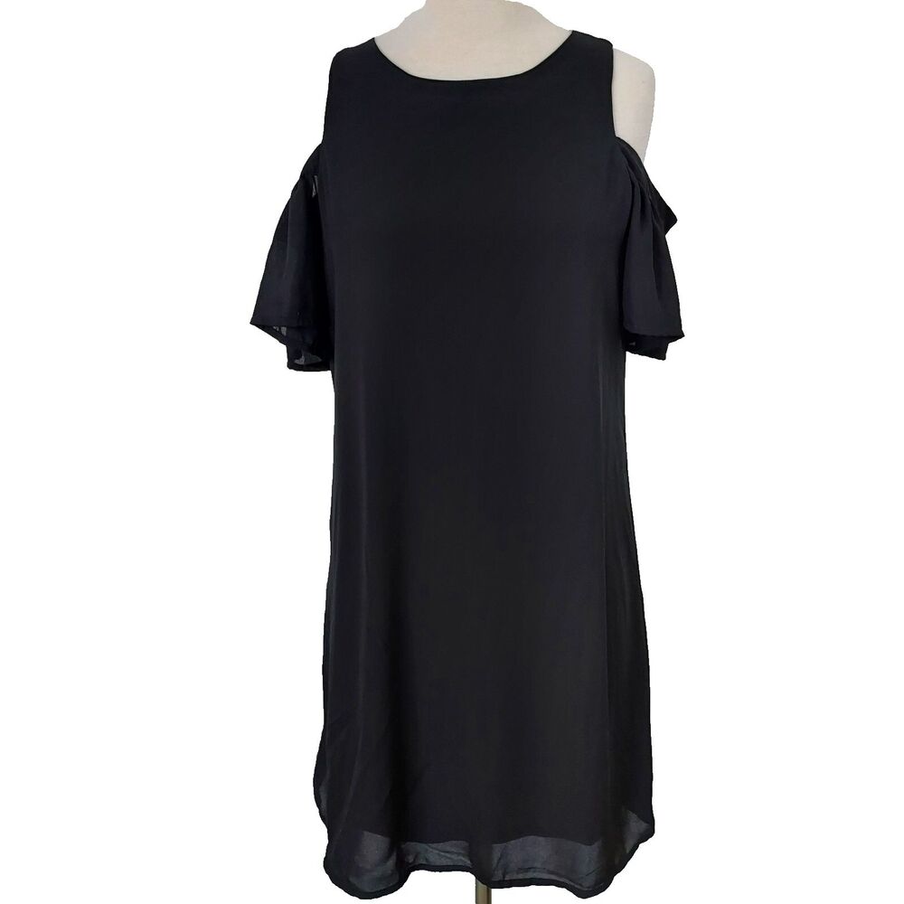 City Streets Dress Flowy Cold Shoulder Womens Size 8 Lined Keyhole Solid Black